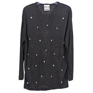 Vintage MEET ME IN MIAMI long sleeve black with silver glitter sweater Beads M/L